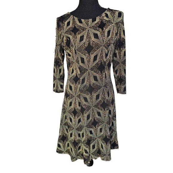 Olivia Matthews Black and Gold Metallic New Years Eve Swing Party Dress Size PM - Picture 1 of 6